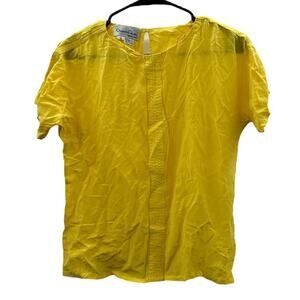 Oscar de la Renta 100% Silk‎ Yellow Short Sleeve Semi Sheer Top Size 4